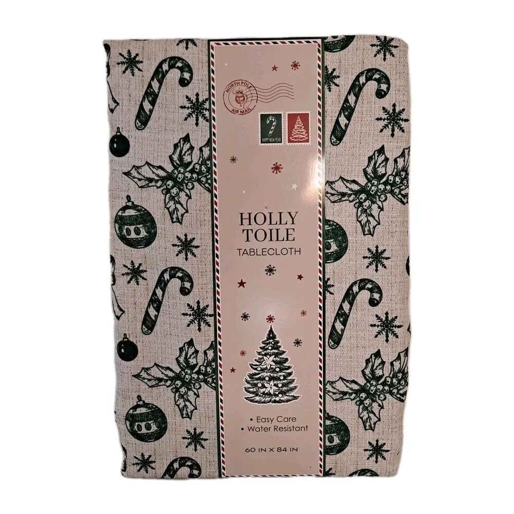 Holly Toile Christmas Tablecloth 60